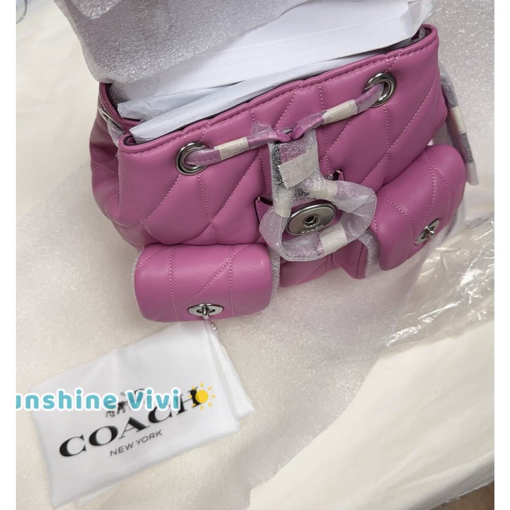 NWT Coach Tabby Backpack Pillow Quilting in Silver/Fuschia Nappa Leather CU076 - Picture 8 of 16